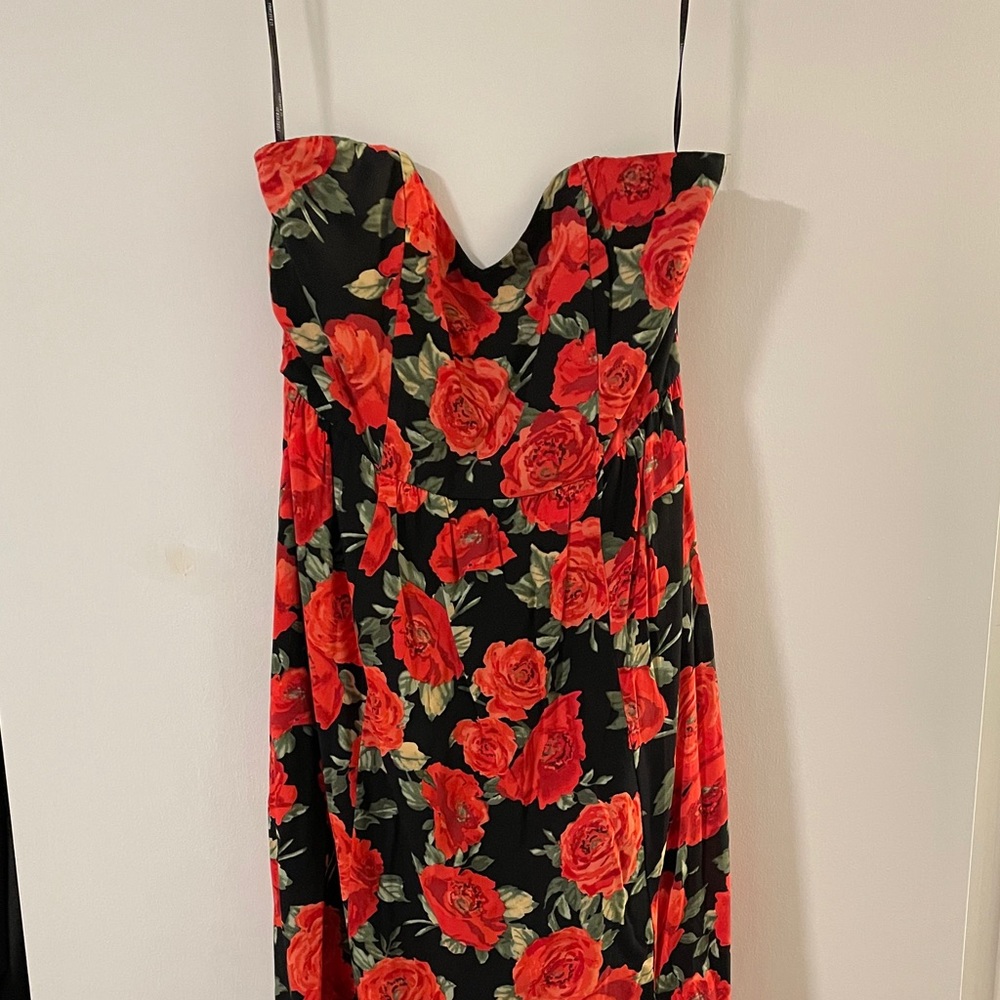 Red and Black Floral Print Maxi Dress NWT